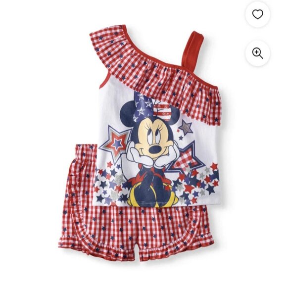 Girls' Americana Minnie Mouse One Shoulder Top Short Outfit Set NWT Size 14/16 - Picture 1 of 1